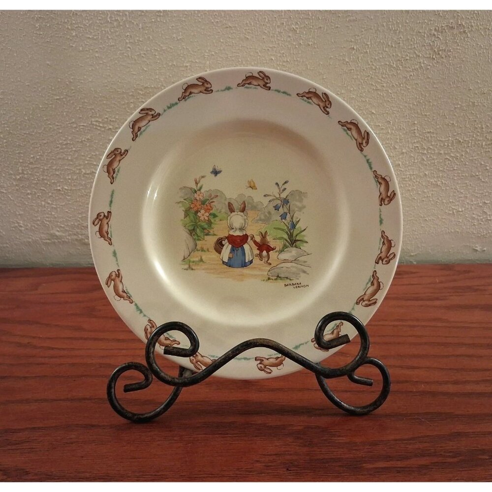 Royal Doulton Bunnykins Plate Going Shopping Barbara Vernon Vintage Bunny 1940s